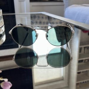 Valentino sunglasses, brushed gold frames with green lenses, not oversized, NWT